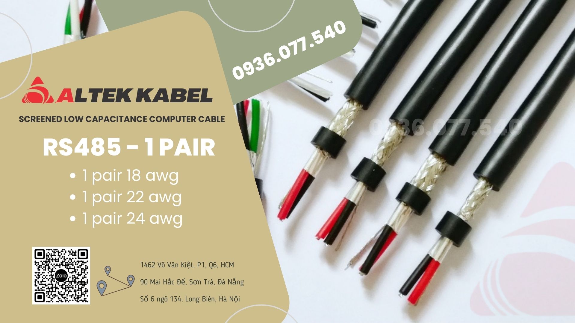 Cáp RS485 1P22AWG - Cáp tín hiệu RS485 Altek Kabel 22AWG
